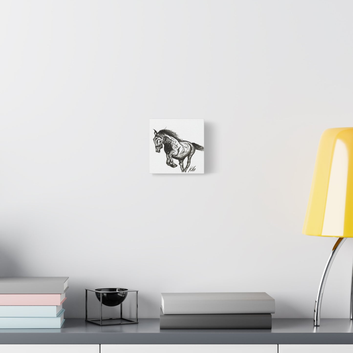 Horse Canvas Wall Art – Black & White Ink Drawing, Symbol of Strength, Freedom & Healing, Equestrian Wall Decor
