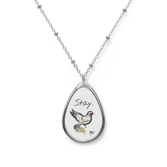 Stay Inspired Bird Necklace, Mental Health Awareness Jewelry, Celestial Pendant Gift, Unique Oval Keepsake
