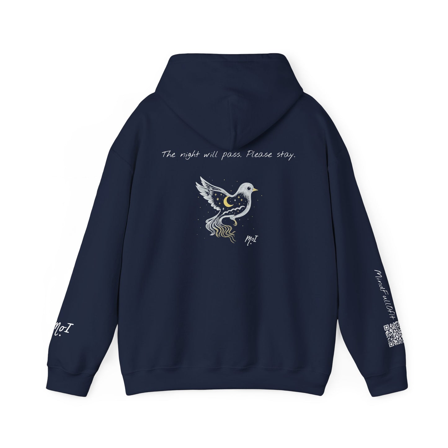 The Night Will Pass Hoodie – Mental Health Awareness Sweatshirt, Unisex Cozy Heavy Blend™, Inspirational Bird Artwork by MoI