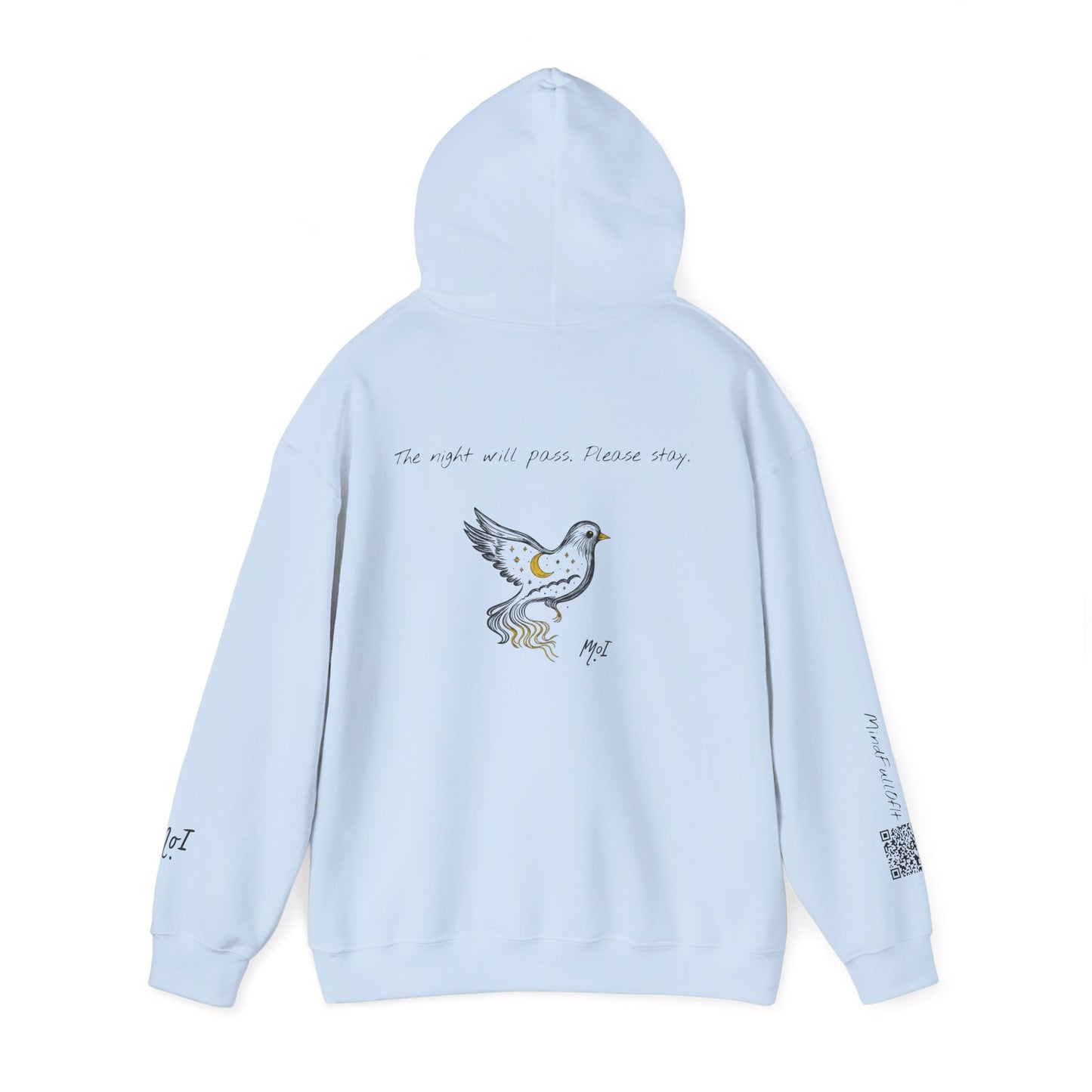 The Night Will Pass Hoodie – Mental Health Awareness Sweatshirt, Unisex Cozy Heavy Blend™, Inspirational Bird Artwork by MoI