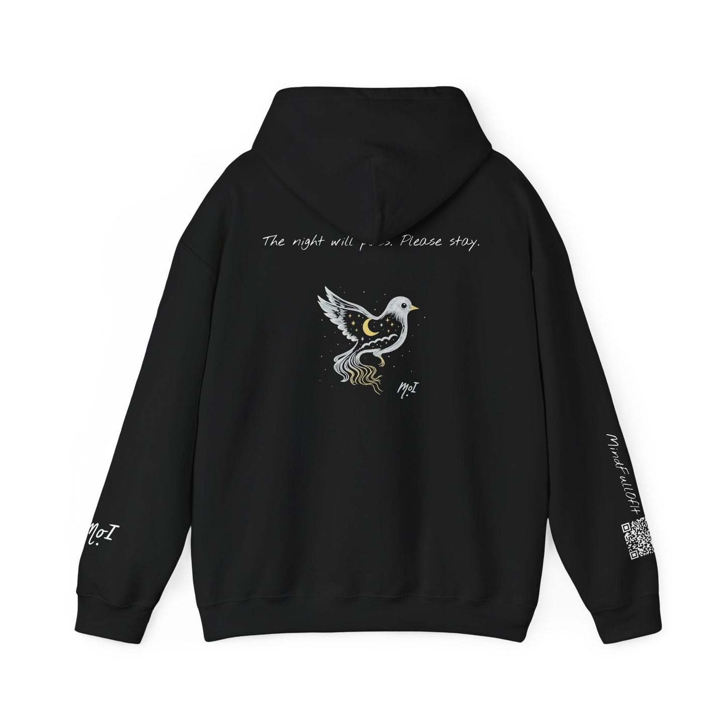 The Night Will Pass Hoodie – Mental Health Awareness Sweatshirt, Unisex Cozy Heavy Blend™, Inspirational Bird Artwork by MoI