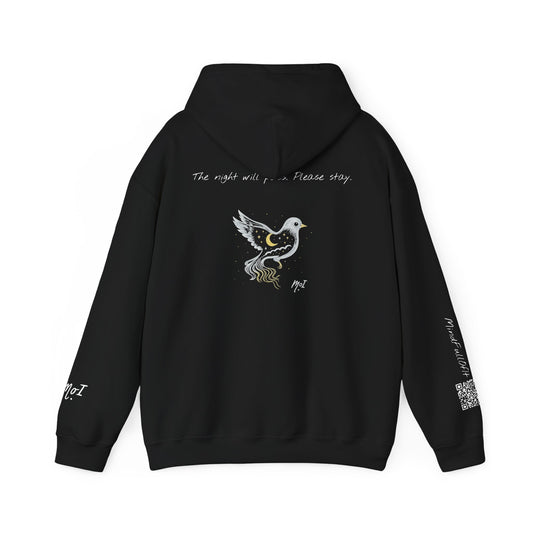 The Night Will Pass Hoodie – Mental Health Awareness Sweatshirt, Unisex Cozy Heavy Blend™, Inspirational Bird Artwork by MoI