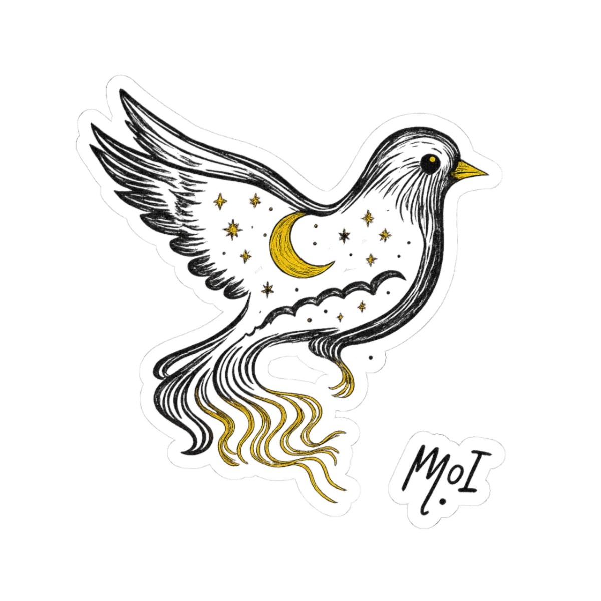 Celestial Bird Sticker 'Stay'  | Kiss-Cut Vinyl Art, Laptop & Planner Decor, Small Gift Under £5