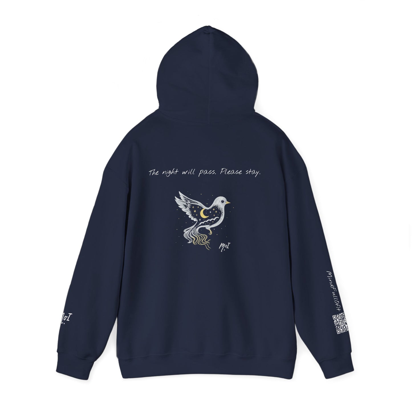 The Night Will Pass Hoodie – Mental Health Awareness Sweatshirt, Unisex Cozy Heavy Blend™, Inspirational Bird Artwork by MoI
