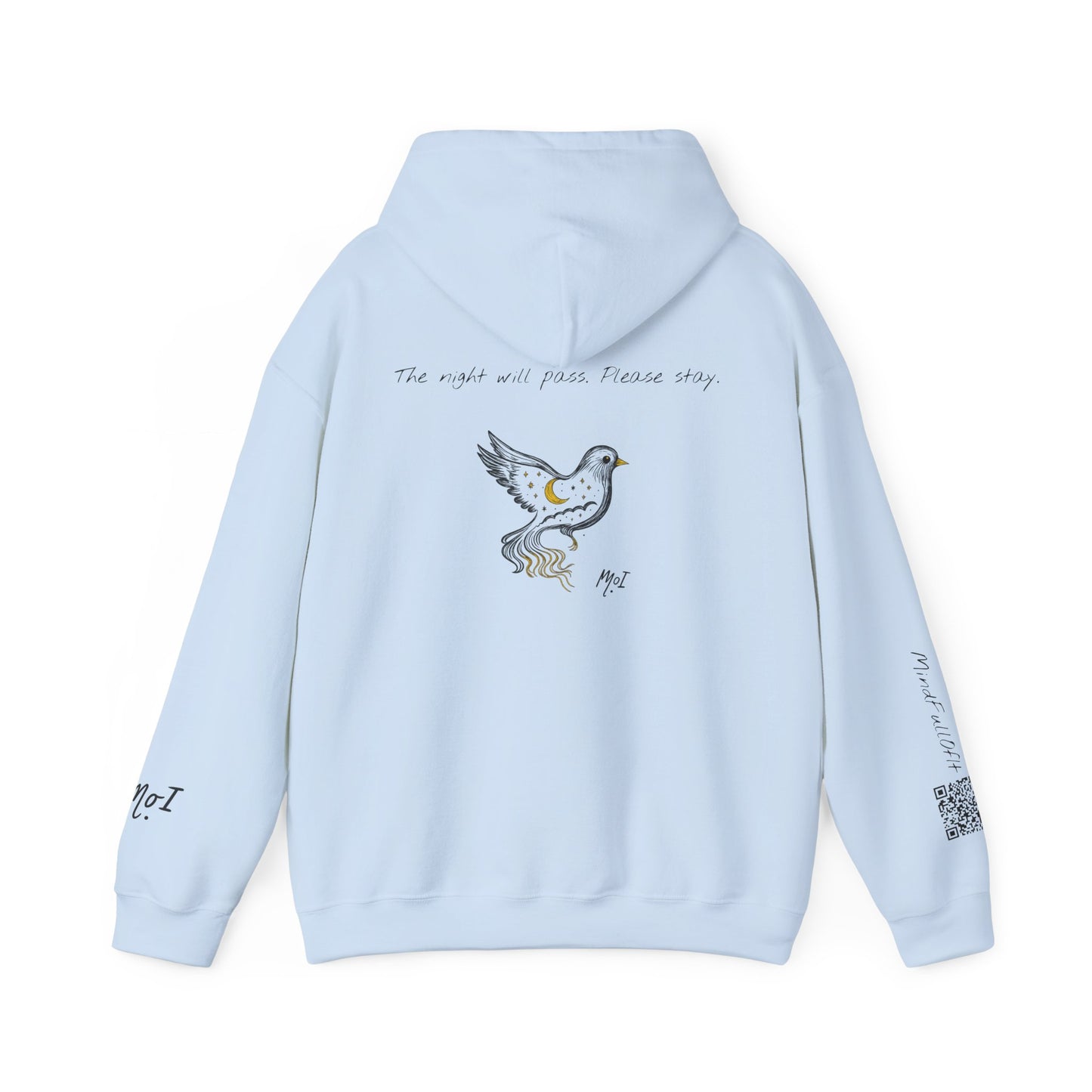 The Night Will Pass Hoodie – Mental Health Awareness Sweatshirt, Unisex Cozy Heavy Blend™, Inspirational Bird Artwork by MoI