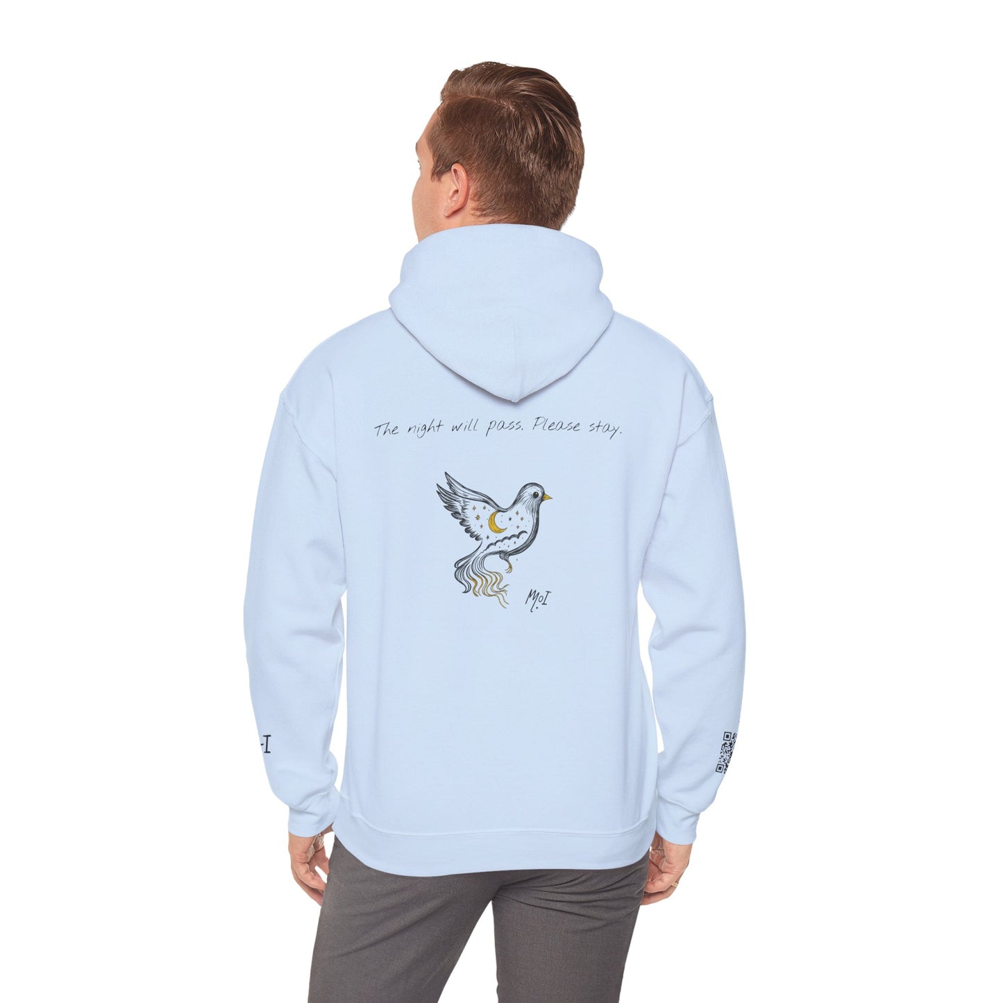 The Night Will Pass Hoodie – Mental Health Awareness Sweatshirt, Unisex Cozy Heavy Blend™, Inspirational Bird Artwork by MoI