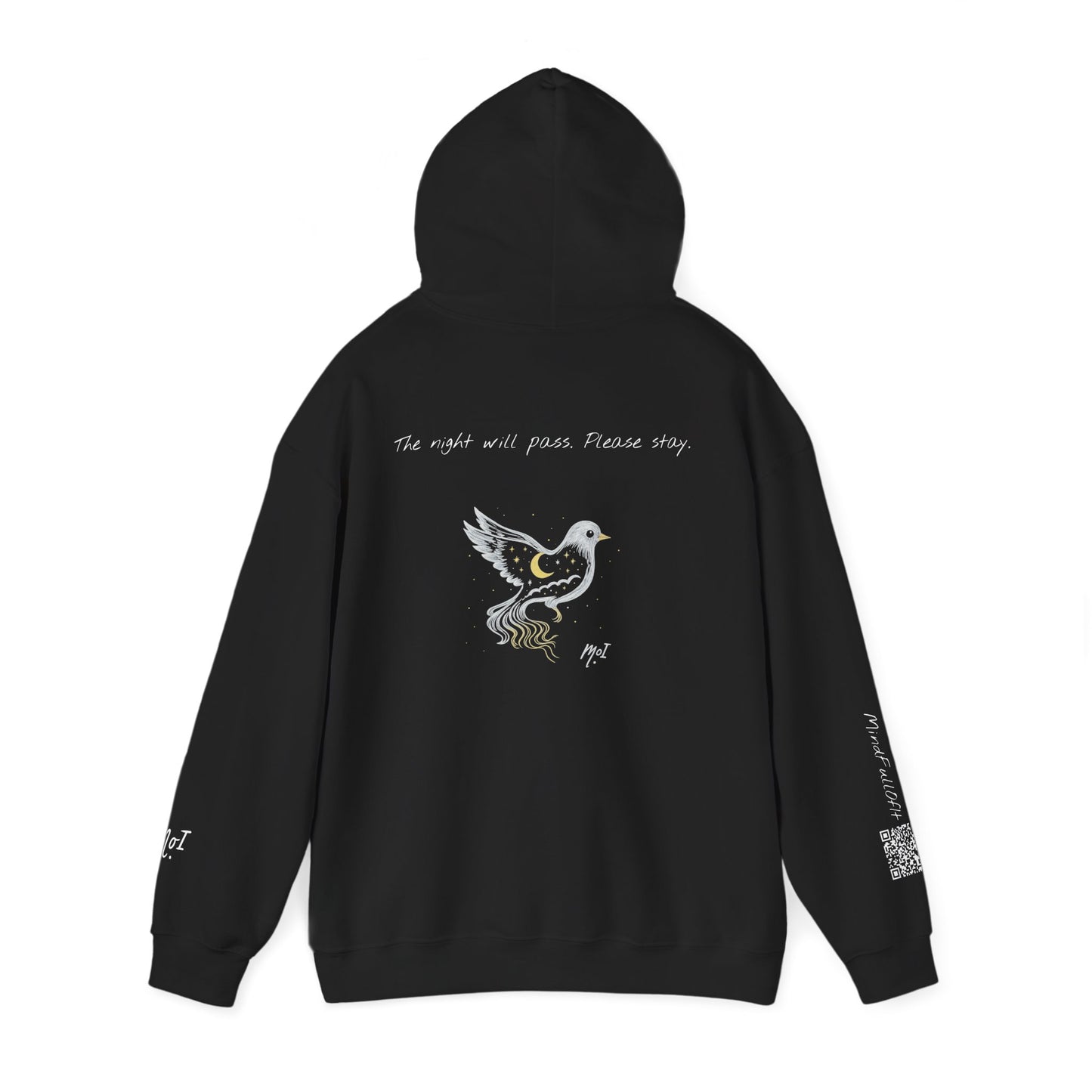 The Night Will Pass Hoodie – Mental Health Awareness Sweatshirt, Unisex Cozy Heavy Blend™, Inspirational Bird Artwork by MoI