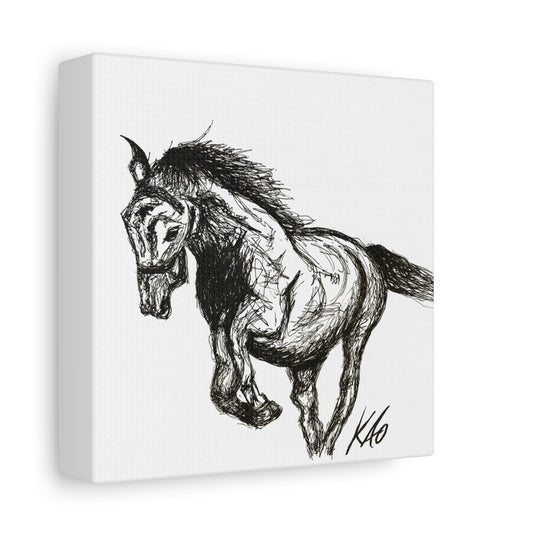 Horse Canvas Wall Art – Black & White Ink Drawing, Symbol of Strength, Freedom & Healing, Equestrian Wall Decor